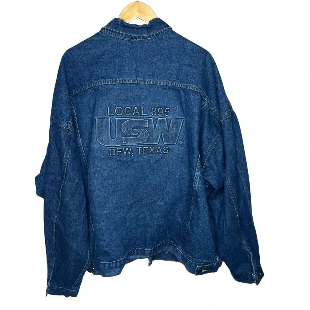 Vintage 4X denim Jean jacket oversized embossed logo 895 local USW Texas 4XL‎ TX